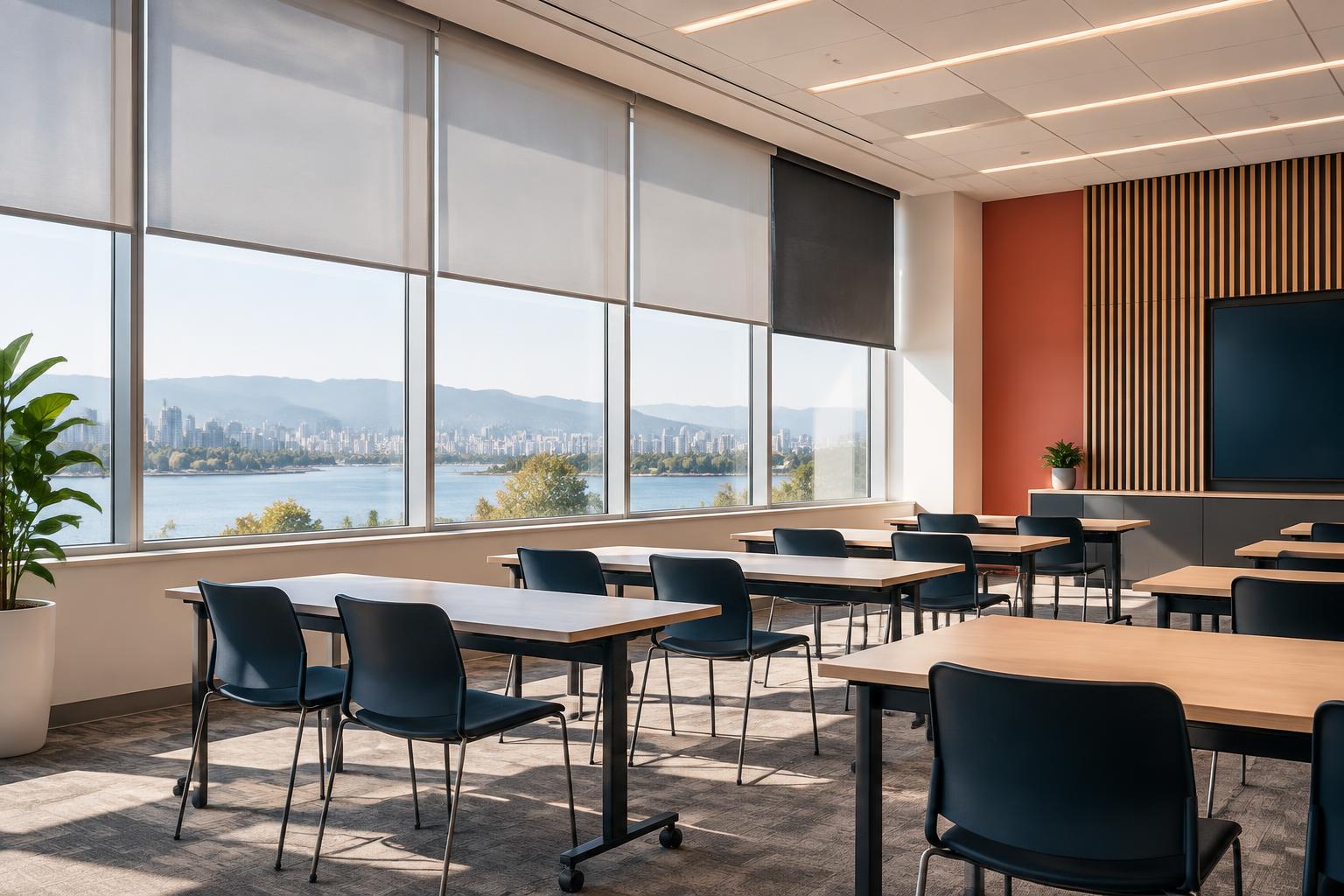 Institutional classroom with durable roller and blackout shades